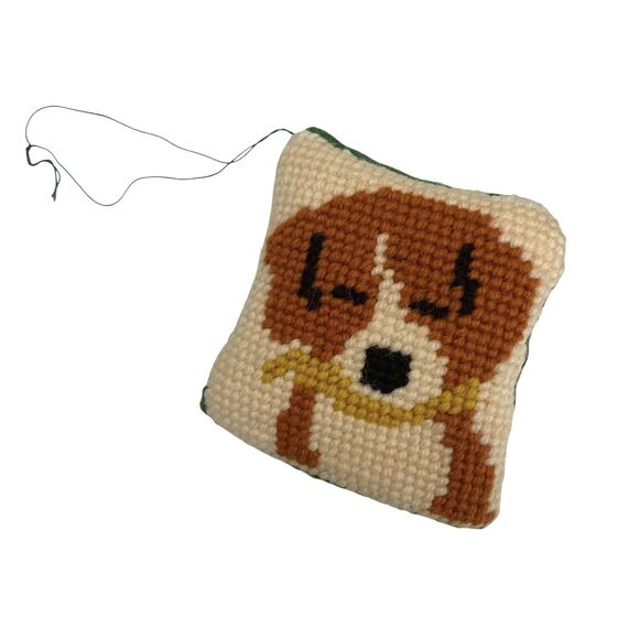 Handmade Other - Wool  Needlepoint Miniature Pillow Christmas Ornament Dog Handmade Beagle ?